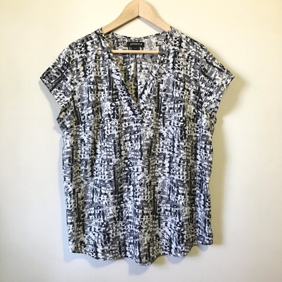 Jessica Tiny Modern TV Static Print Tunic Cap Sleeve Box Pleat Blouse - Picture 1 of 16